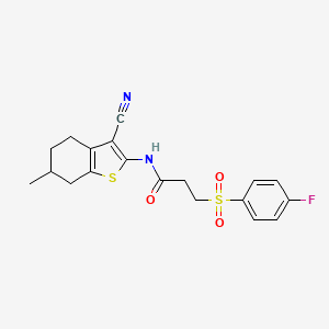 molecular formula C19H19FN2O3S2 B6481320 N-(3-cyano-6-methyl-4,5,6,7-tetrahydro-1-benzothiophen-2-yl)-3-(4-fluorobenzenesulfonyl)propanamide CAS No. 895475-34-0