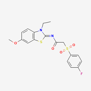 molecular formula C18H17FN2O4S2 B6481335 N-[(2E)-3-ethyl-6-methoxy-2,3-dihydro-1,3-benzothiazol-2-ylidene]-2-(4-fluorobenzenesulfonyl)acetamide CAS No. 895481-49-9