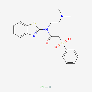 molecular formula C19H22ClN3O3S2 B6481502 2-(benzenesulfonyl)-N-(1,3-benzothiazol-2-yl)-N-[2-(dimethylamino)ethyl]acetamide hydrochloride CAS No. 1216416-88-4