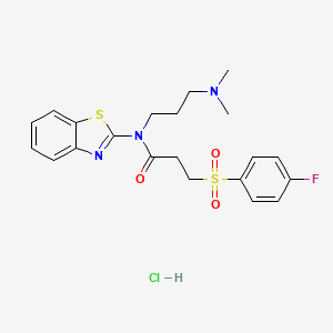 molecular formula C21H25ClFN3O3S2 B6481514 N-(1,3-benzothiazol-2-yl)-N-[3-(dimethylamino)propyl]-3-(4-fluorobenzenesulfonyl)propanamide hydrochloride CAS No. 1216975-77-7