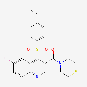 molecular formula C22H21FN2O3S2 B6481538 4-(4-ethylbenzenesulfonyl)-6-fluoro-3-(thiomorpholine-4-carbonyl)quinoline CAS No. 1111164-72-7