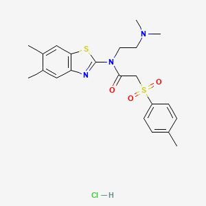 molecular formula C22H28ClN3O3S2 B6481596 N-(5,6-dimethyl-1,3-benzothiazol-2-yl)-N-[2-(dimethylamino)ethyl]-2-(4-methylbenzenesulfonyl)acetamide hydrochloride CAS No. 1215677-49-8