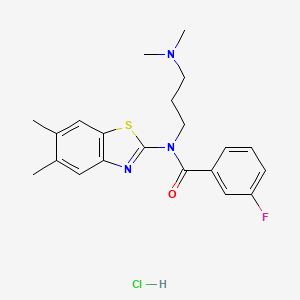 molecular formula C21H25ClFN3OS B6481599 N-(5,6-dimethyl-1,3-benzothiazol-2-yl)-N-[3-(dimethylamino)propyl]-3-fluorobenzamide hydrochloride CAS No. 1217070-20-6