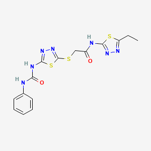 molecular formula C15H15N7O2S3 B6481631 N-(5-ethyl-1,3,4-thiadiazol-2-yl)-2-({5-[(phenylcarbamoyl)amino]-1,3,4-thiadiazol-2-yl}sulfanyl)acetamide CAS No. 898462-59-4