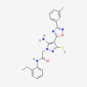 molecular formula C23H24N6O2S B6481678 2-{5-amino-4-[3-(3-methylphenyl)-1,2,4-oxadiazol-5-yl]-3-(methylsulfanyl)-1H-pyrazol-1-yl}-N-(2-ethylphenyl)acetamide CAS No. 1243068-43-0