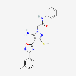 molecular formula C22H22N6O2S B6481684 2-{5-amino-4-[3-(3-methylphenyl)-1,2,4-oxadiazol-5-yl]-3-(methylsulfanyl)-1H-pyrazol-1-yl}-N-(2-methylphenyl)acetamide CAS No. 1243089-03-3