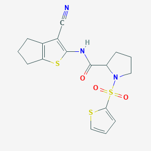 molecular formula C17H17N3O3S3 B6481690 N-{3-cyano-4H,5H,6H-cyclopenta[b]thiophen-2-yl}-1-(thiophene-2-sulfonyl)pyrrolidine-2-carboxamide CAS No. 1008249-83-9