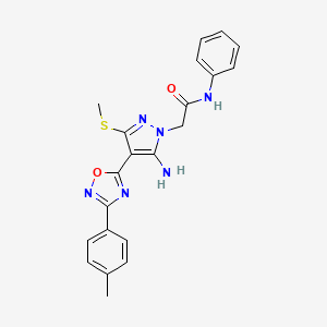 molecular formula C21H20N6O2S B6481694 2-{5-amino-4-[3-(4-methylphenyl)-1,2,4-oxadiazol-5-yl]-3-(methylsulfanyl)-1H-pyrazol-1-yl}-N-phenylacetamide CAS No. 1242982-31-5