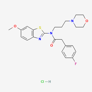 molecular formula C23H27ClFN3O3S B6481707 2-(4-fluorophenyl)-N-(6-methoxy-1,3-benzothiazol-2-yl)-N-[3-(morpholin-4-yl)propyl]acetamide hydrochloride CAS No. 1216862-93-9