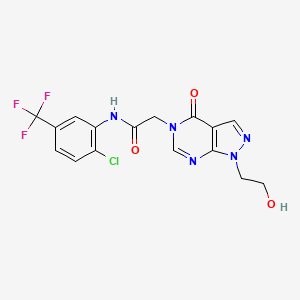 molecular formula C16H13ClF3N5O3 B6481729 N-[2-chloro-5-(trifluoromethyl)phenyl]-2-[1-(2-hydroxyethyl)-4-oxo-1H,4H,5H-pyrazolo[3,4-d]pyrimidin-5-yl]acetamide CAS No. 899743-09-0