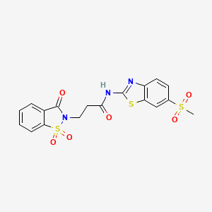 molecular formula C18H15N3O6S3 B6481735 N-(6-methanesulfonyl-1,3-benzothiazol-2-yl)-3-(1,1,3-trioxo-2,3-dihydro-1lambda6,2-benzothiazol-2-yl)propanamide CAS No. 899954-94-0