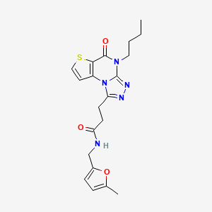 molecular formula C20H23N5O3S B6481749 3-{8-butyl-7-oxo-5-thia-1,8,10,11-tetraazatricyclo[7.3.0.0^{2,6}]dodeca-2(6),3,9,11-tetraen-12-yl}-N-[(5-methylfuran-2-yl)methyl]propanamide CAS No. 1223862-47-2