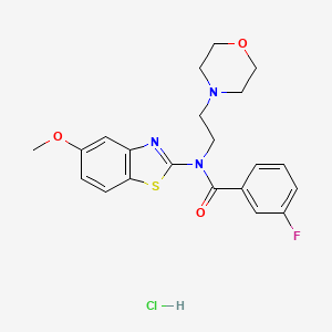 molecular formula C21H23ClFN3O3S B6481755 3-fluoro-N-(5-methoxy-1,3-benzothiazol-2-yl)-N-[2-(morpholin-4-yl)ethyl]benzamide hydrochloride CAS No. 1215601-16-3