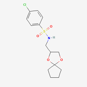 molecular formula C14H18ClNO4S B6481760 4-chloro-N-({1,4-dioxaspiro[4.4]nonan-2-yl}methyl)benzene-1-sulfonamide CAS No. 899734-06-6