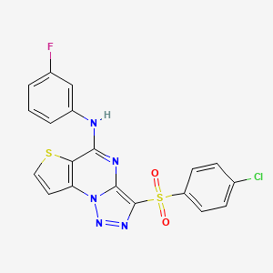 molecular formula C19H11ClFN5O2S2 B6481881 10-(4-chlorobenzenesulfonyl)-N-(3-fluorophenyl)-5-thia-1,8,11,12-tetraazatricyclo[7.3.0.0^{2,6}]dodeca-2(6),3,7,9,11-pentaen-7-amine CAS No. 892738-18-0