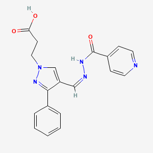 molecular formula C19H17N5O3 B6481977 3-{3-phenyl-4-[(1Z)-{[(pyridin-4-yl)formamido]imino}methyl]-1H-pyrazol-1-yl}propanoic acid CAS No. 1001759-09-6