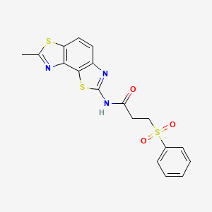 molecular formula C18H15N3O3S3 B6481984 3-(benzenesulfonyl)-N-{11-methyl-3,10-dithia-5,12-diazatricyclo[7.3.0.0^{2,6}]dodeca-1(9),2(6),4,7,11-pentaen-4-yl}propanamide CAS No. 892853-98-4