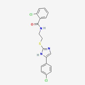 molecular formula C18H15Cl2N3OS B6482008 2-chloro-N-(2-{[5-(4-chlorophenyl)-1H-imidazol-2-yl]sulfanyl}ethyl)benzamide CAS No. 897457-21-5