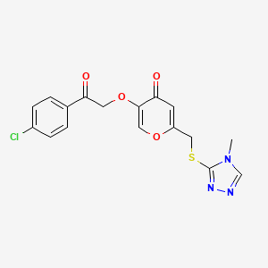 molecular formula C17H14ClN3O4S B6482049 5-[2-(4-chlorophenyl)-2-oxoethoxy]-2-{[(4-methyl-4H-1,2,4-triazol-3-yl)sulfanyl]methyl}-4H-pyran-4-one CAS No. 899984-68-0