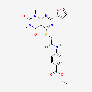molecular formula C23H21N5O6S B6482099 ethyl 4-(2-{[2-(furan-2-yl)-6,8-dimethyl-5,7-dioxo-5H,6H,7H,8H-[1,3]diazino[4,5-d]pyrimidin-4-yl]sulfanyl}acetamido)benzoate CAS No. 847191-09-7