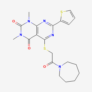 molecular formula C20H23N5O3S2 B6482106 5-{[2-(azepan-1-yl)-2-oxoethyl]sulfanyl}-1,3-dimethyl-7-(thiophen-2-yl)-1H,2H,3H,4H-[1,3]diazino[4,5-d]pyrimidine-2,4-dione CAS No. 847191-48-4