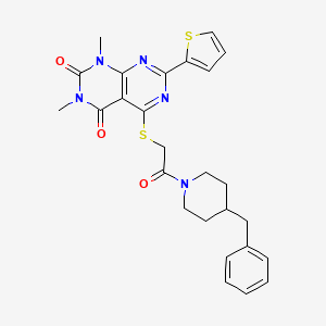 molecular formula C26H27N5O3S2 B6482109 5-{[2-(4-benzylpiperidin-1-yl)-2-oxoethyl]sulfanyl}-1,3-dimethyl-7-(thiophen-2-yl)-1H,2H,3H,4H-[1,3]diazino[4,5-d]pyrimidine-2,4-dione CAS No. 847191-52-0