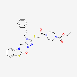 molecular formula C27H30N6O4S2 B6482131 ethyl 4-[2-({5-[(2-oxo-2,3-dihydro-1,3-benzothiazol-3-yl)methyl]-4-(2-phenylethyl)-4H-1,2,4-triazol-3-yl}sulfanyl)acetyl]piperazine-1-carboxylate CAS No. 896677-77-3