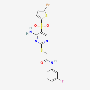 molecular formula C16H12BrFN4O3S3 B6482168 2-({4-amino-5-[(5-bromothiophen-2-yl)sulfonyl]pyrimidin-2-yl}sulfanyl)-N-(3-fluorophenyl)acetamide CAS No. 1223998-42-2