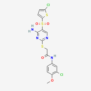 molecular formula C17H14Cl2N4O4S3 B6482174 2-({4-amino-5-[(5-chlorothiophen-2-yl)sulfonyl]pyrimidin-2-yl}sulfanyl)-N-(3-chloro-4-methoxyphenyl)acetamide CAS No. 1223835-40-2