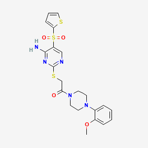 molecular formula C21H23N5O4S3 B6482184 2-{[4-amino-5-(thiophene-2-sulfonyl)pyrimidin-2-yl]sulfanyl}-1-[4-(2-methoxyphenyl)piperazin-1-yl]ethan-1-one CAS No. 1223981-92-7