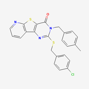 molecular formula C24H18ClN3OS2 B6482192 4-{[(4-chlorophenyl)methyl]sulfanyl}-5-[(4-methylphenyl)methyl]-8-thia-3,5,10-triazatricyclo[7.4.0.0^{2,7}]trideca-1(9),2(7),3,10,12-pentaen-6-one CAS No. 1223755-05-2