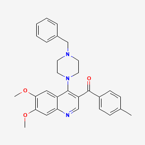 molecular formula C30H31N3O3 B6482289 4-(4-benzylpiperazin-1-yl)-6,7-dimethoxy-3-(4-methylbenzoyl)quinoline CAS No. 887213-10-7