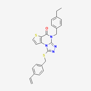 molecular formula C25H22N4OS2 B6482302 12-{[(4-ethenylphenyl)methyl]sulfanyl}-8-[(4-ethylphenyl)methyl]-5-thia-1,8,10,11-tetraazatricyclo[7.3.0.0^{2,6}]dodeca-2(6),3,9,11-tetraen-7-one CAS No. 1223955-59-6