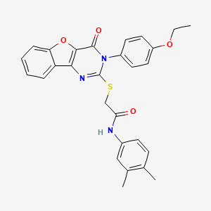 molecular formula C28H25N3O4S B6482324 N-(3,4-dimethylphenyl)-2-{[5-(4-ethoxyphenyl)-6-oxo-8-oxa-3,5-diazatricyclo[7.4.0.0^{2,7}]trideca-1(9),2(7),3,10,12-pentaen-4-yl]sulfanyl}acetamide CAS No. 895646-31-8