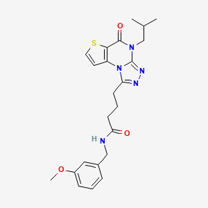 molecular formula C23H27N5O3S B6482358 N-[(3-methoxyphenyl)methyl]-4-[8-(2-methylpropyl)-7-oxo-5-thia-1,8,10,11-tetraazatricyclo[7.3.0.0^{2,6}]dodeca-2(6),3,9,11-tetraen-12-yl]butanamide CAS No. 892772-34-8