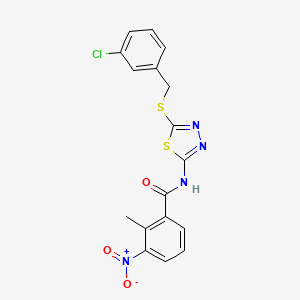molecular formula C17H13ClN4O3S2 B6482377 N-(5-{[(3-chlorophenyl)methyl]sulfanyl}-1,3,4-thiadiazol-2-yl)-2-methyl-3-nitrobenzamide CAS No. 868973-65-3