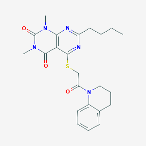 molecular formula C23H27N5O3S B6482411 7-butyl-1,3-dimethyl-5-{[2-oxo-2-(1,2,3,4-tetrahydroquinolin-1-yl)ethyl]sulfanyl}-1H,2H,3H,4H-[1,3]diazino[4,5-d]pyrimidine-2,4-dione CAS No. 872608-30-5