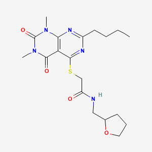 molecular formula C19H27N5O4S B6482416 2-({2-butyl-6,8-dimethyl-5,7-dioxo-5H,6H,7H,8H-[1,3]diazino[4,5-d]pyrimidin-4-yl}sulfanyl)-N-[(oxolan-2-yl)methyl]acetamide CAS No. 893905-61-8