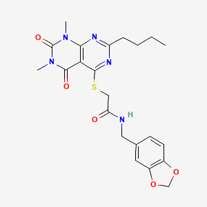 molecular formula C22H25N5O5S B6482421 N-[(2H-1,3-benzodioxol-5-yl)methyl]-2-({2-butyl-6,8-dimethyl-5,7-dioxo-5H,6H,7H,8H-[1,3]diazino[4,5-d]pyrimidin-4-yl}sulfanyl)acetamide CAS No. 872608-35-0