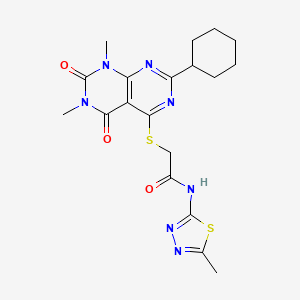 molecular formula C19H23N7O3S2 B6482425 2-({2-cyclohexyl-6,8-dimethyl-5,7-dioxo-5H,6H,7H,8H-[1,3]diazino[4,5-d]pyrimidin-4-yl}sulfanyl)-N-(5-methyl-1,3,4-thiadiazol-2-yl)acetamide CAS No. 893915-26-9