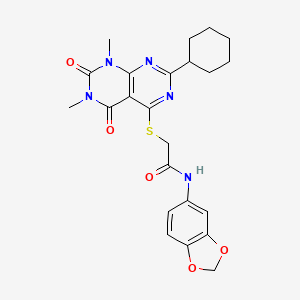 molecular formula C23H25N5O5S B6482427 N-(2H-1,3-benzodioxol-5-yl)-2-({2-cyclohexyl-6,8-dimethyl-5,7-dioxo-5H,6H,7H,8H-[1,3]diazino[4,5-d]pyrimidin-4-yl}sulfanyl)acetamide CAS No. 893914-57-3