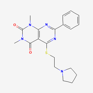 molecular formula C20H23N5O2S B6482435 1,3-dimethyl-7-phenyl-5-{[2-(pyrrolidin-1-yl)ethyl]sulfanyl}-1H,2H,3H,4H-[1,3]diazino[4,5-d]pyrimidine-2,4-dione CAS No. 872627-58-2