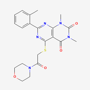 molecular formula C21H23N5O4S B6482443 1,3-dimethyl-7-(2-methylphenyl)-5-{[2-(morpholin-4-yl)-2-oxoethyl]sulfanyl}-1H,2H,3H,4H-[1,3]diazino[4,5-d]pyrimidine-2,4-dione CAS No. 872629-24-8