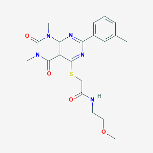molecular formula C20H23N5O4S B6482446 2-{[6,8-dimethyl-2-(3-methylphenyl)-5,7-dioxo-5H,6H,7H,8H-[1,3]diazino[4,5-d]pyrimidin-4-yl]sulfanyl}-N-(2-methoxyethyl)acetamide CAS No. 872629-43-1