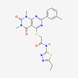 molecular formula C21H21N7O3S2 B6482447 2-{[6,8-dimethyl-2-(3-methylphenyl)-5,7-dioxo-5H,6H,7H,8H-[1,3]diazino[4,5-d]pyrimidin-4-yl]sulfanyl}-N-(5-ethyl-1,3,4-thiadiazol-2-yl)acetamide CAS No. 893907-04-5