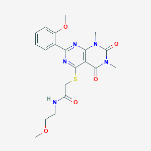 molecular formula C20H23N5O5S B6482451 N-(2-methoxyethyl)-2-{[2-(2-methoxyphenyl)-6,8-dimethyl-5,7-dioxo-5H,6H,7H,8H-[1,3]diazino[4,5-d]pyrimidin-4-yl]sulfanyl}acetamide CAS No. 872695-92-6