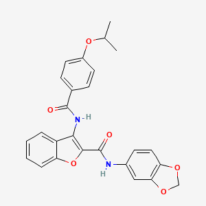 molecular formula C26H22N2O6 B6482484 N-(2H-1,3-benzodioxol-5-yl)-3-[4-(propan-2-yloxy)benzamido]-1-benzofuran-2-carboxamide CAS No. 888459-37-8