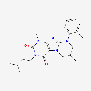 molecular formula C22H29N5O2 B6482518 1,7-dimethyl-3-(3-methylbutyl)-9-(2-methylphenyl)-1H,2H,3H,4H,6H,7H,8H,9H-pyrimido[1,2-g]purine-2,4-dione CAS No. 877618-01-4