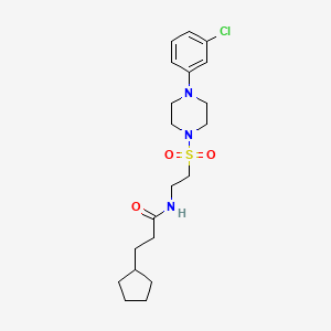 molecular formula C20H30ClN3O3S B6482559 N-(2-{[4-(3-chlorophenyl)piperazin-1-yl]sulfonyl}ethyl)-3-cyclopentylpropanamide CAS No. 897612-83-8
