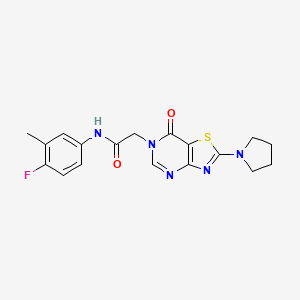 molecular formula C18H18FN5O2S B6482706 N-(4-fluoro-3-methylphenyl)-2-[7-oxo-2-(pyrrolidin-1-yl)-6H,7H-[1,3]thiazolo[4,5-d]pyrimidin-6-yl]acetamide CAS No. 1223925-57-2